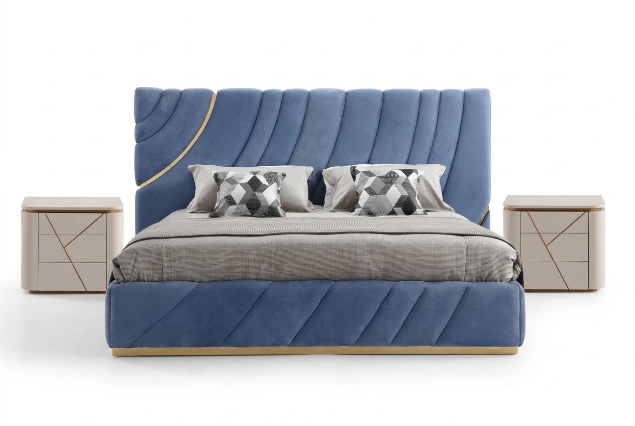 Schlafzimmer set Bett 2x Nachttische 3tlg. Blau neu Modern Komplett Luxus Möbel