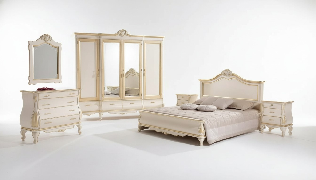 Schlafzimmer Set Bett 2x Nachttische Schrank Kleiderschrank Kommode Spiegel