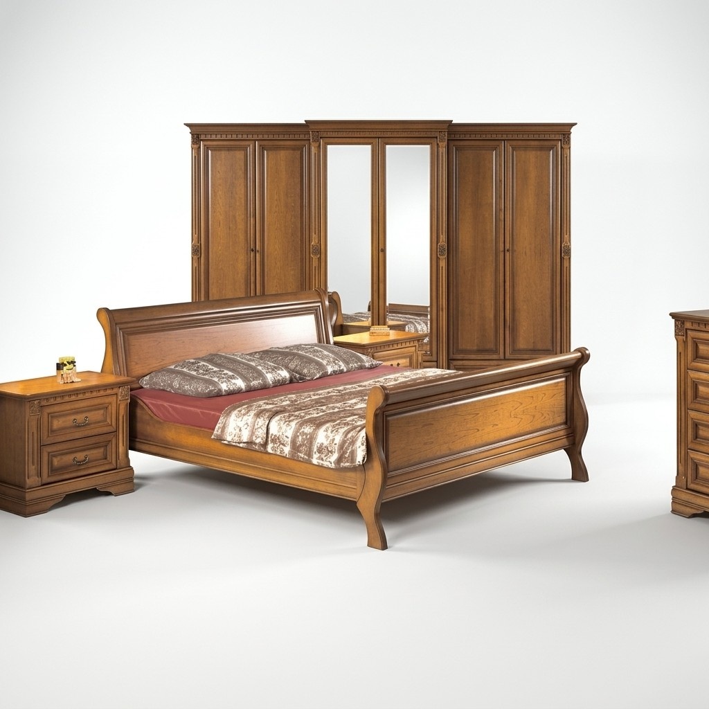 Schlafzimmer Set Bett Komplett 2x Nachttische Luxuriöses Kleiderschrank