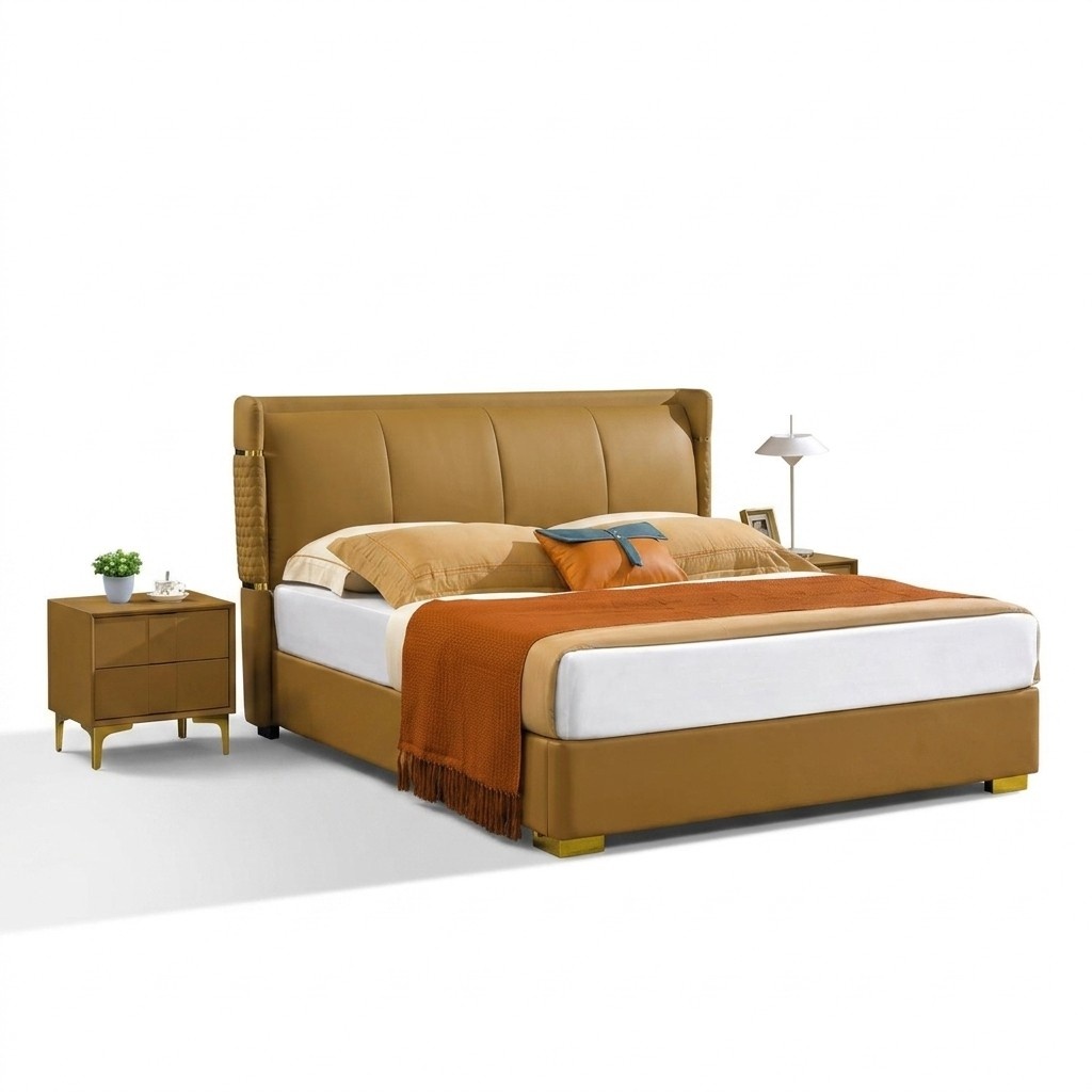 Schlafzimmer Set Bett Nachttisch Design Moderne Betten Gruppe Leder 3 tlg.