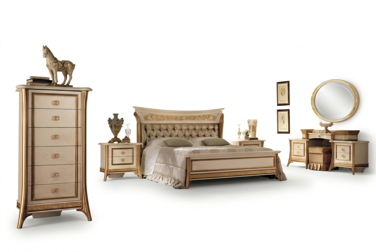 Schlafzimmer Set Bett Nachttisch Kommode Spiegel Hocker Neu 7tlg. Barock Rokoko