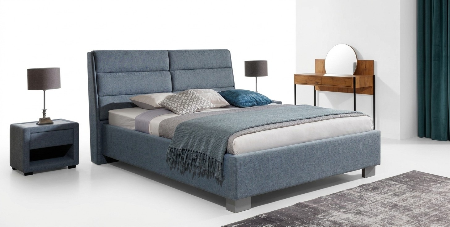 Schlafzimmer Set Blau Bett Schön 2x Nachttische Komplett Set 3tlg.