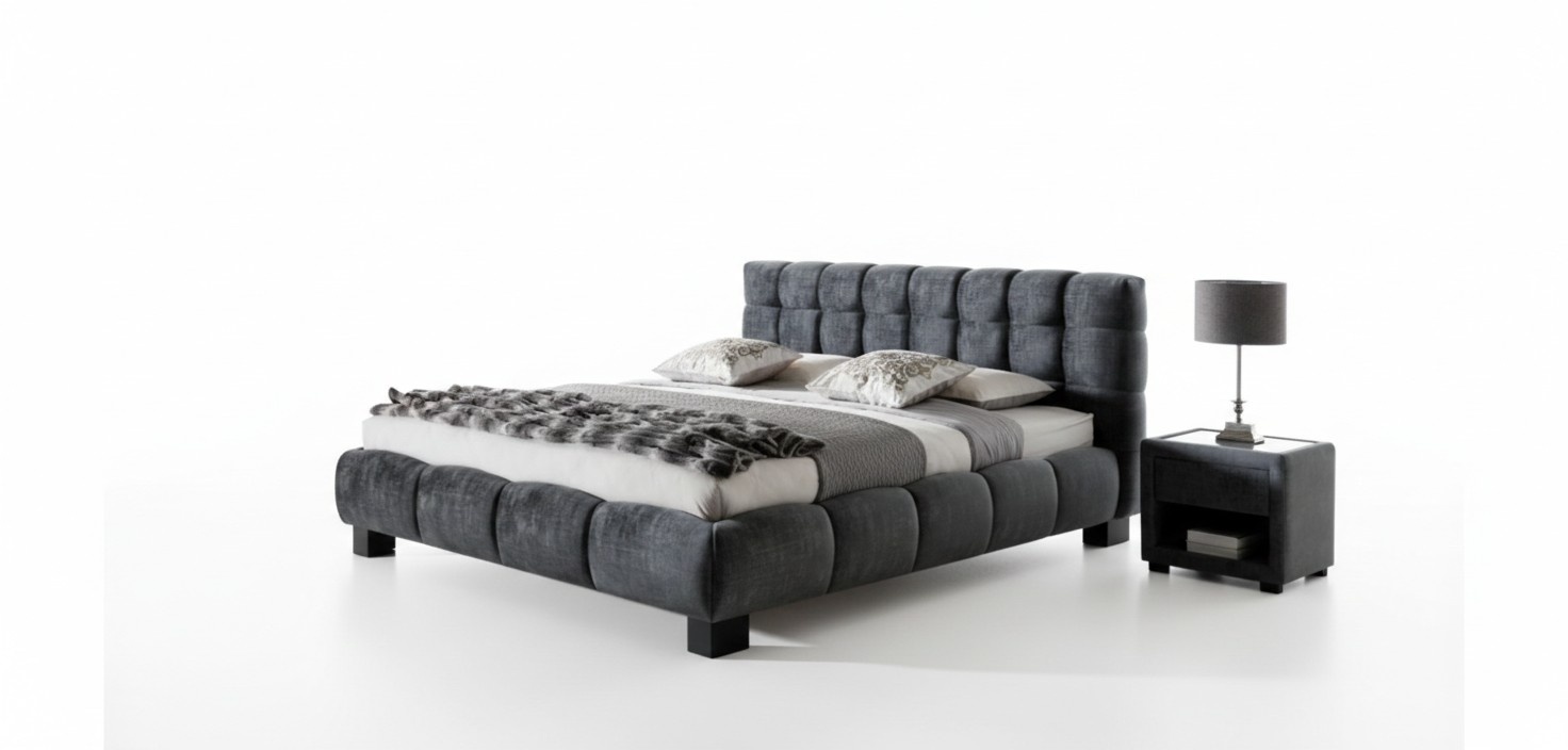 Schlafzimmer Set Blau Bett Holz 2x Nachttische Elegantes Stil 3tlg.