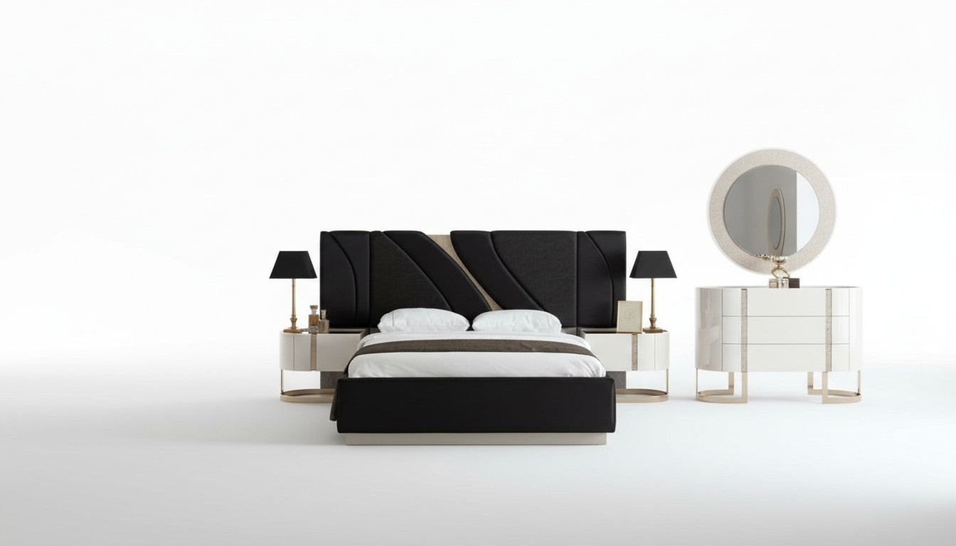 Schlafzimmer Set Doppelbett 2x Nachttische Verspiegelt Kommode Spiegel