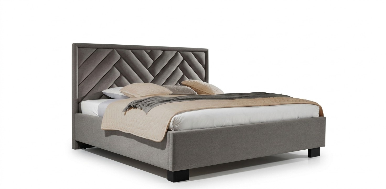 Schlafzimmer Set Grau Bett Holz 2x Nachttische Elegantes Modern 3tlg.