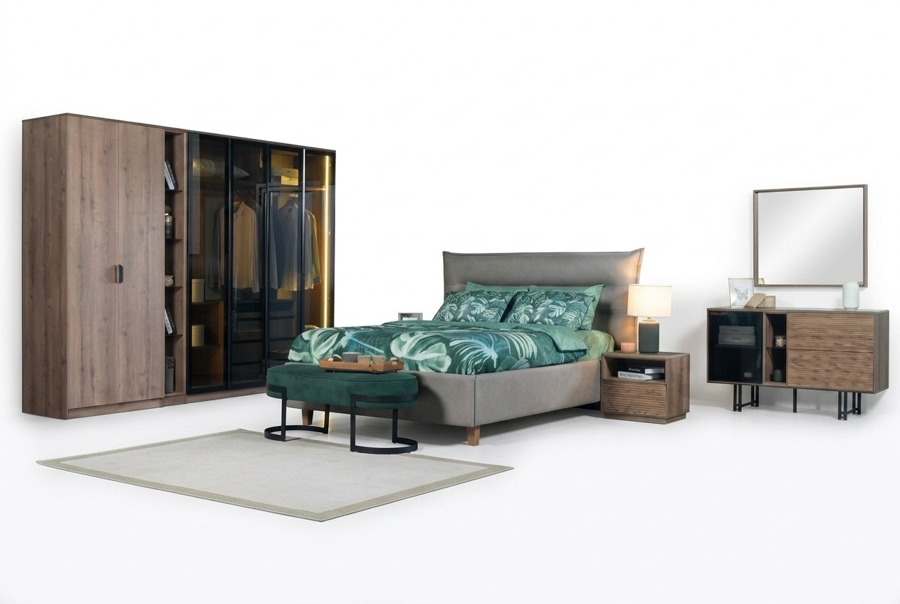 Schlafzimmer Set Loft Design Bett Schrank Betten Kommode Nachttisch 5tlg