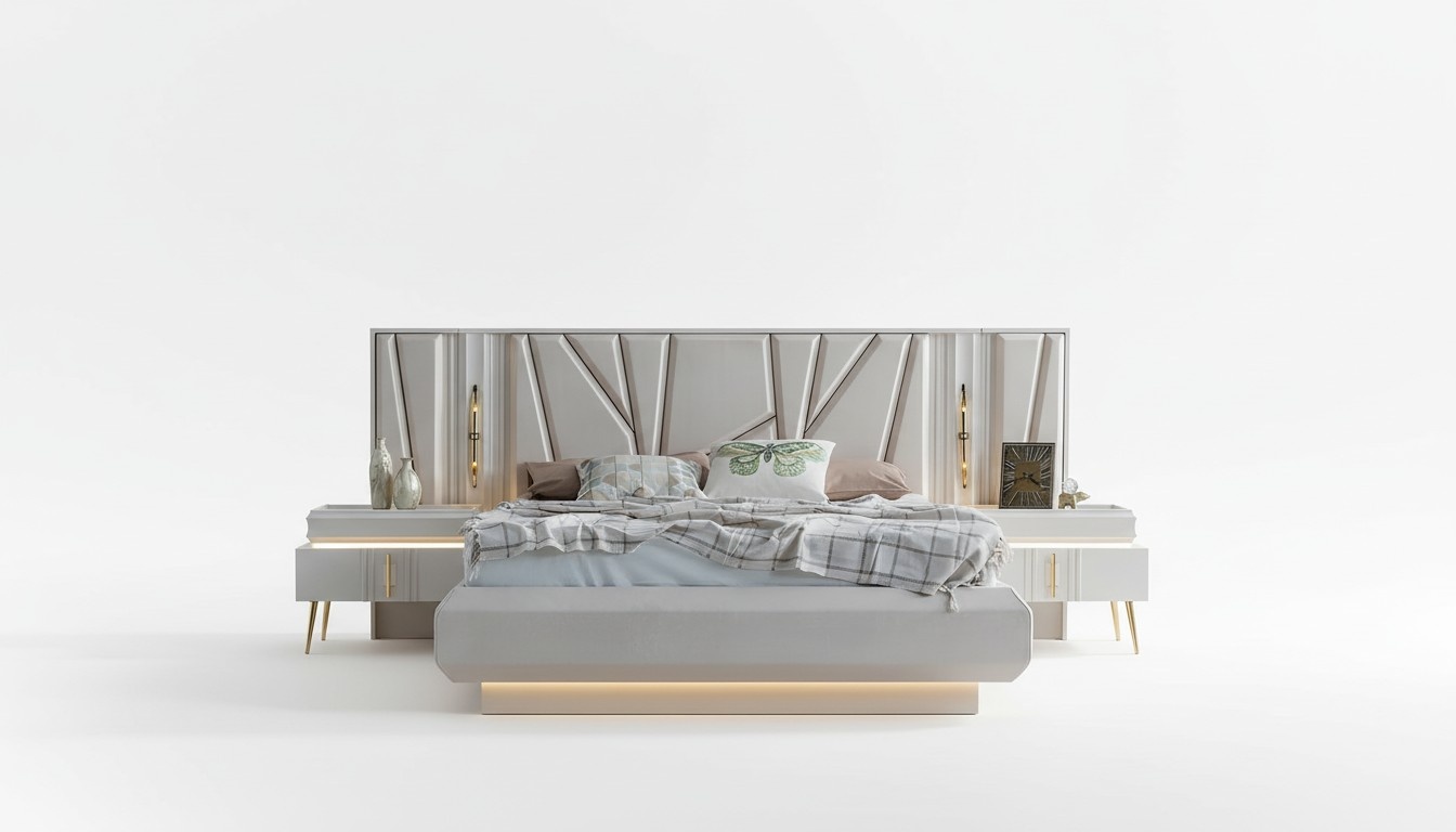 Schlafzimmer Set Luxus Komplettes Bett +2x Nachttische 3tlg. Modern Set