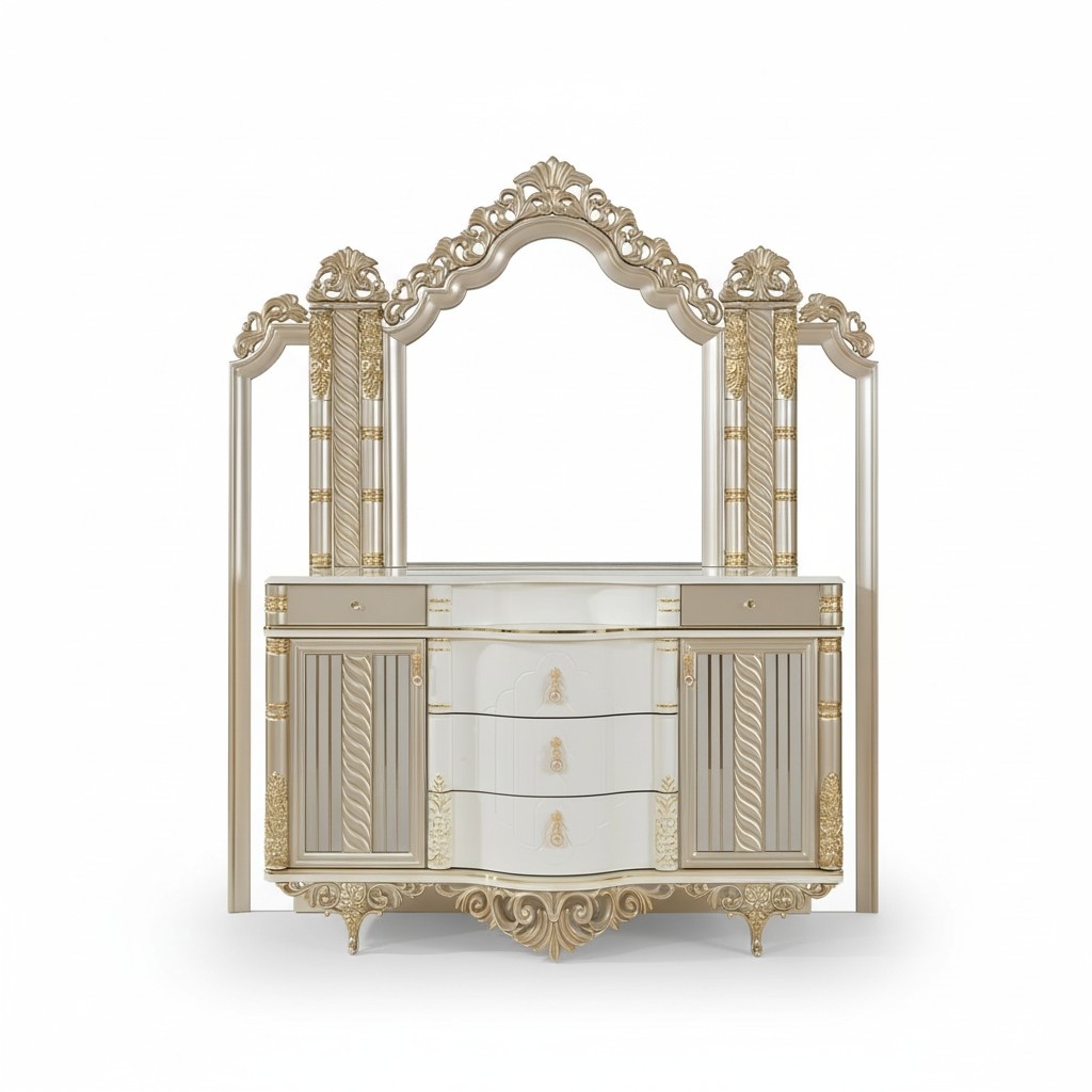 Schlafzimmer Set Luxus Schminktisch mit Spiegel weiß Design 2tlg