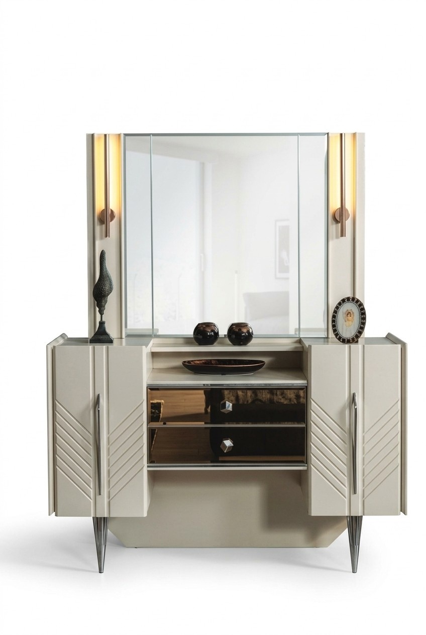 Schlafzimmer Set Luxus Weißer Schminktisch Spiegel Designer 2tlg Set