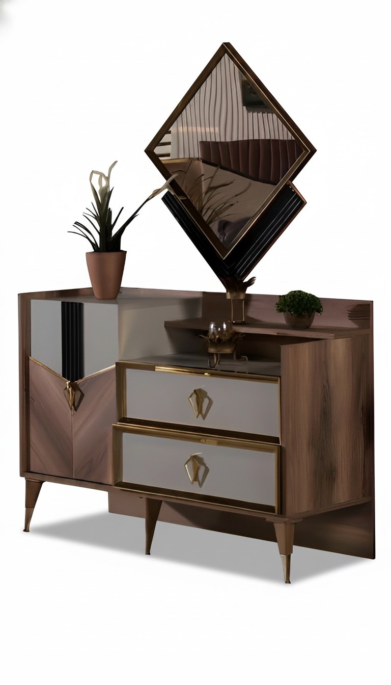 Schlafzimmer Set Schminktisch + Spiegel Kosmetiktisch Make-up Tisch Braun 2tlg.