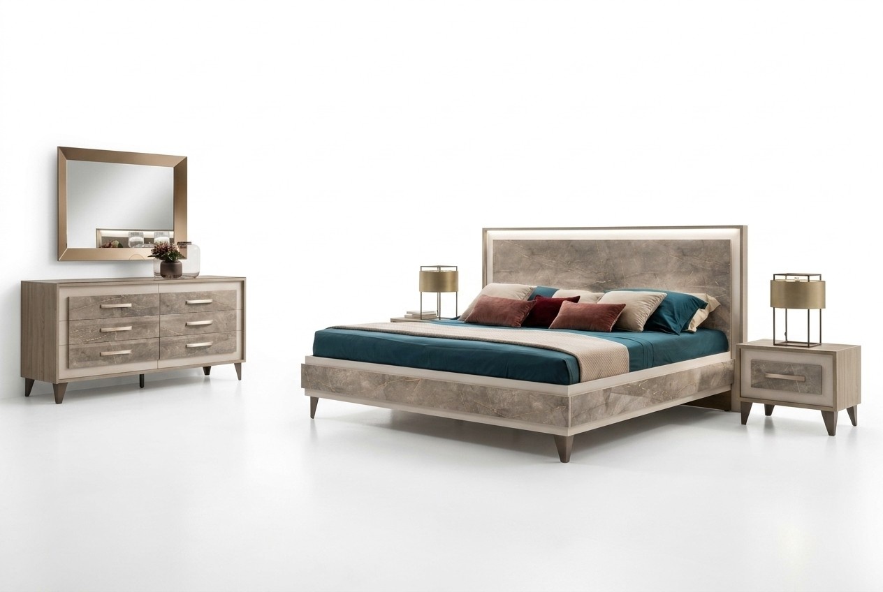 Schlafzimmer Sets Bett 2x Nachttisch Kommode Spiegel arredoclassic 5tlg. Set