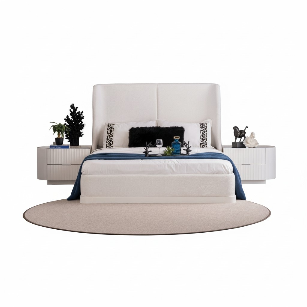 Schlafzimmergarnitur Polsterbett mit 2x Nachttische Weiß Schlafzimmer