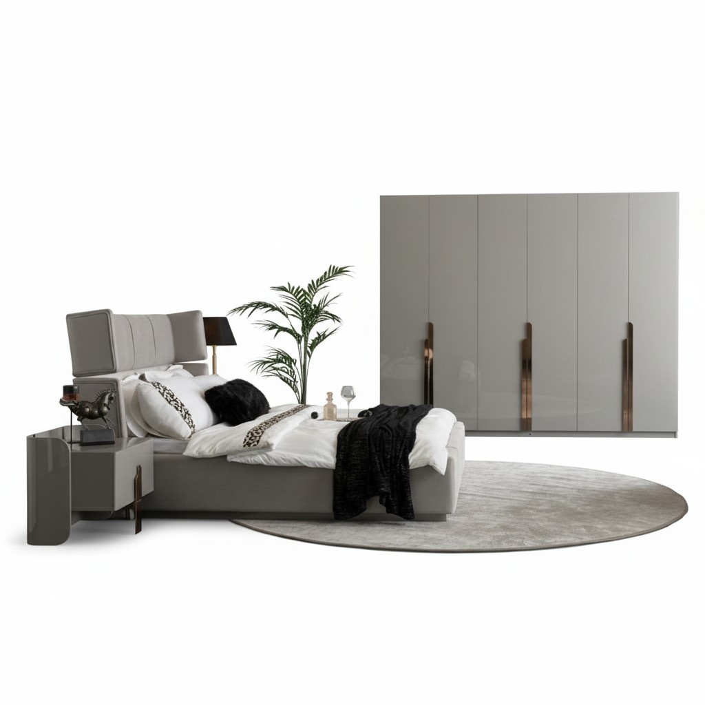 Schlafzimmergarnitur Schlafzimmer Set Bett 2x Nachttische Kleiderschrank