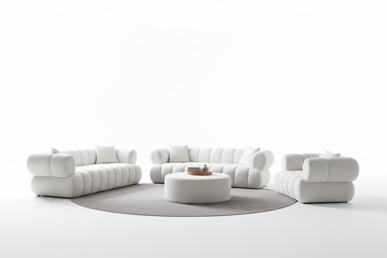 Schlichtes Design – Sofa-Set und Sessel für Ihr Zuhause