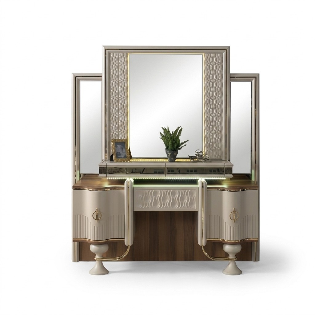 Schminktisch Beige Holzmöbel Design Moderne Schlafzimmer Einrichtung Hochwertig
