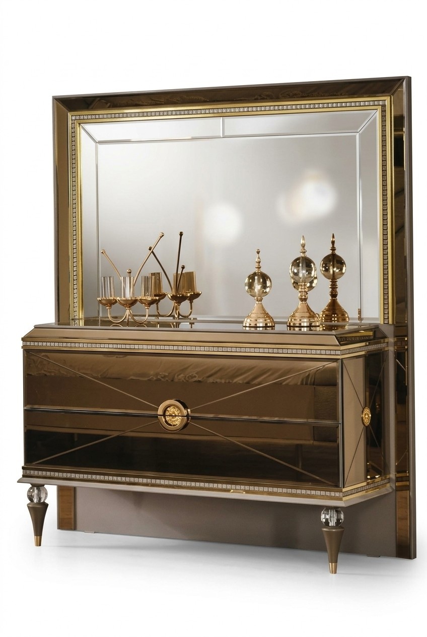 Schminktisch Kosmetiktisch Frisiertisch Frisierkommode Gold Holz Luxus