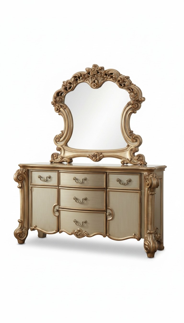 Schminktisch mit Spiegel Gold Design Luxus Möbel Antik Barockstil