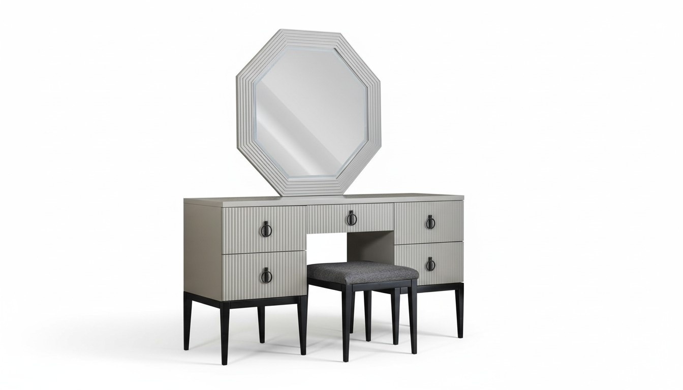 Schminktisch mit Spiegel Grauer Schlafzimmer JV Möbel Design Konsol Hocker Neu