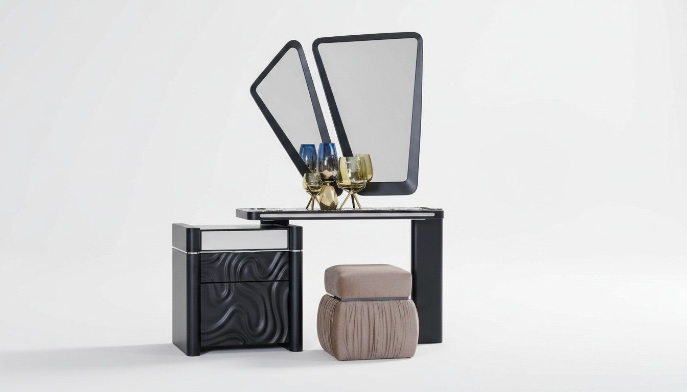 Schminktisch mit Spiegel Hocker Make Up Schlafzimmer Design Möbel Holz 2tlg.