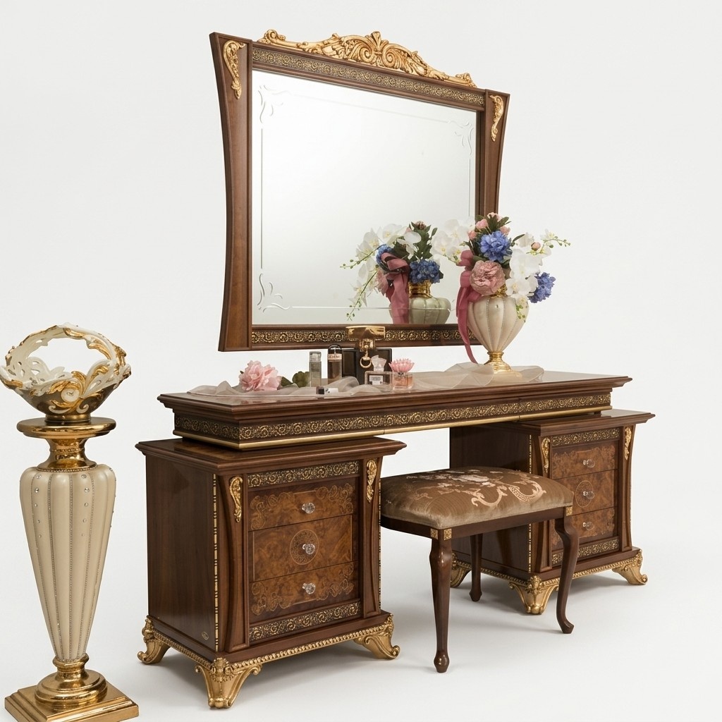 Schminktisch mit Spiegel Luxus Konsole Kommode Schlafzimmer Hocker Komplett Set