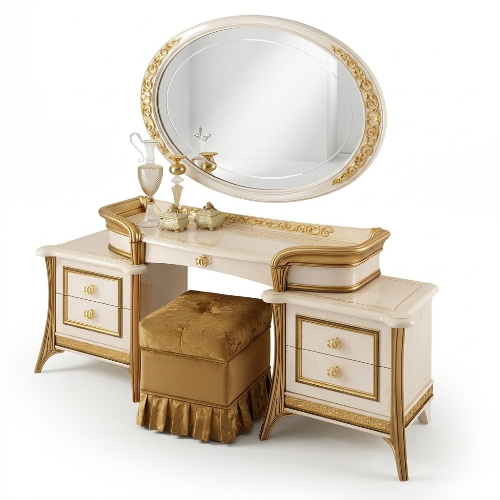 Schminktisch mit Spiegel Luxus Konsole Kommode Schlafzimmer Tisch Barock Rokoko