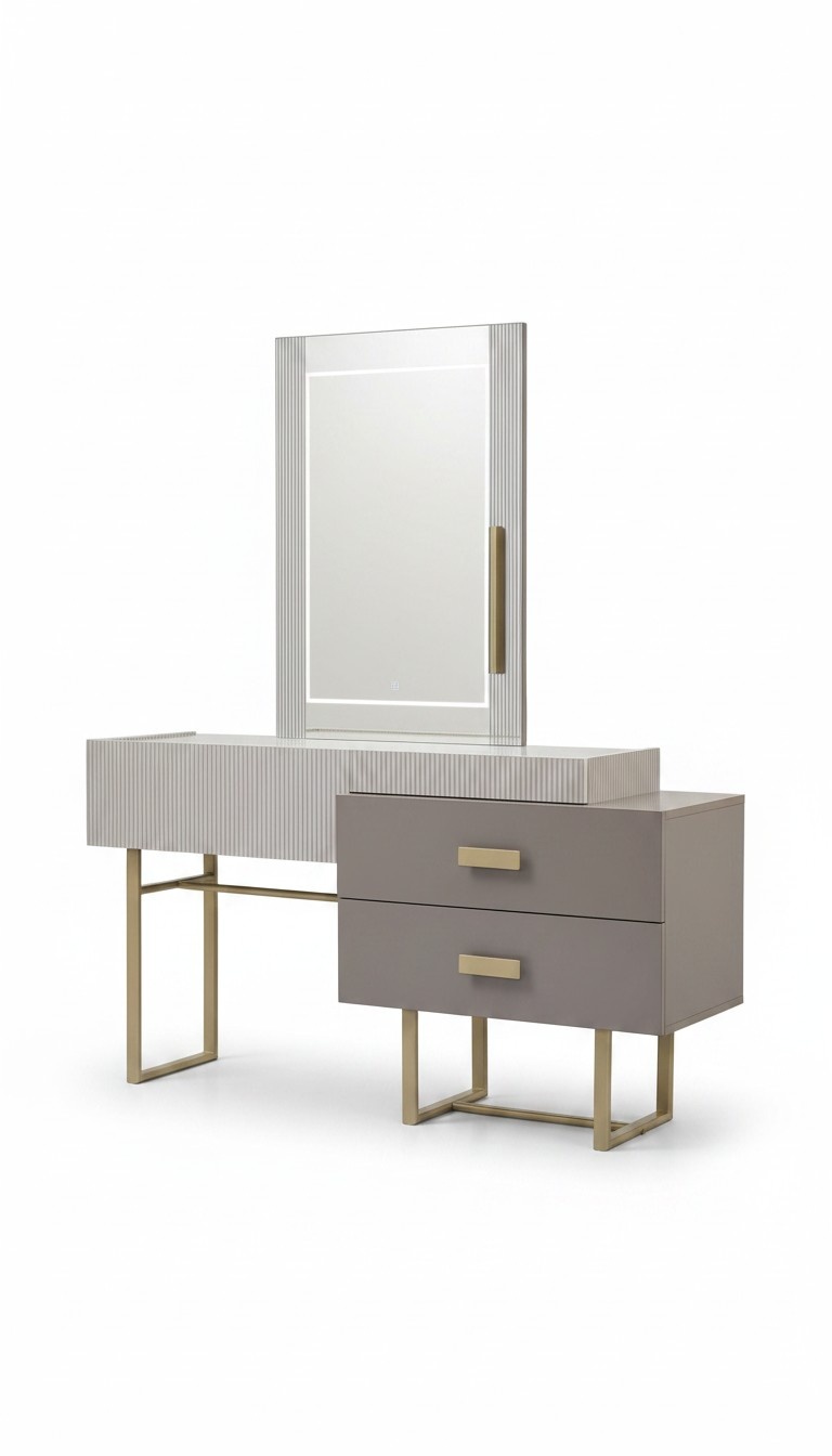 Schminktisch mit Spiegel Schminkkonsole Frisiertisch Holz Beige Konsol