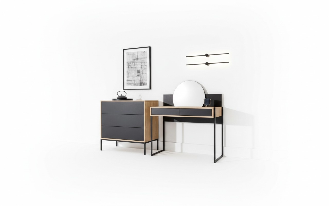 Schminktisch mit Spiegel Schwarz Konsolentisch Tisch Holz Spiegel Schlafzimmer