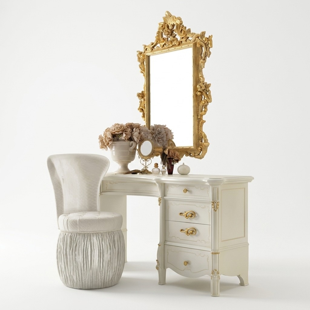 Schminktisch Spiegel Hocker Anrichte Schlafzimmer Kommode Barock Rokoko 3tlg neu