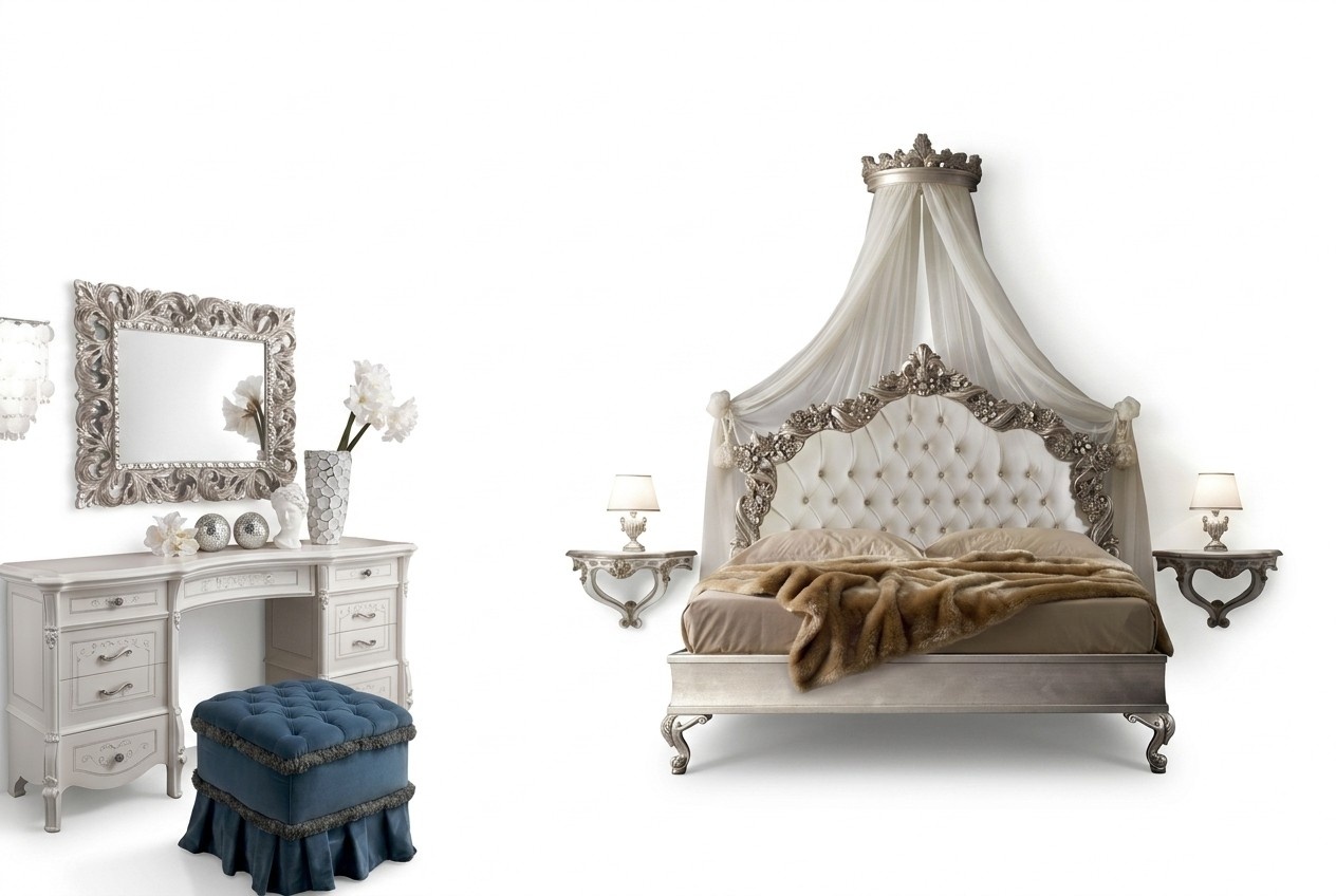 Schminktisch + Spiegel + Hocker Edle Anrichte Schlafzimmer Kommode Barock Rokoko