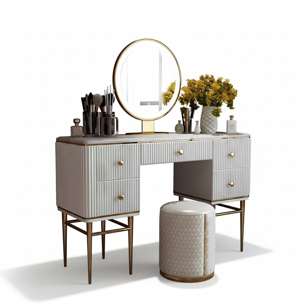 Schminktisch Spiegel Hocker Komplett Set Kommode Schlafzimmer 2tlg.