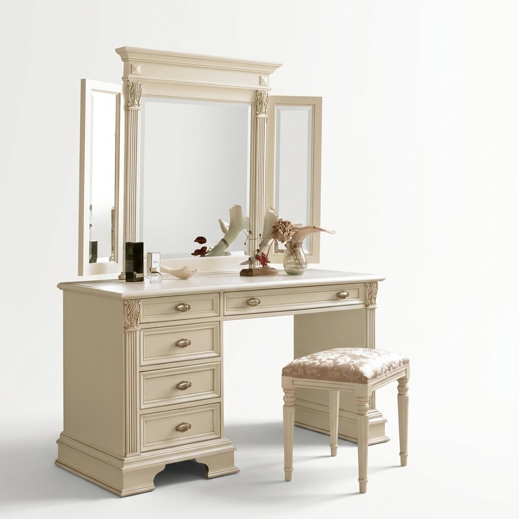 Schminktisch Spiegel Hocker Komplett Set Kommode Schlafzimmer Neu 3tlg.