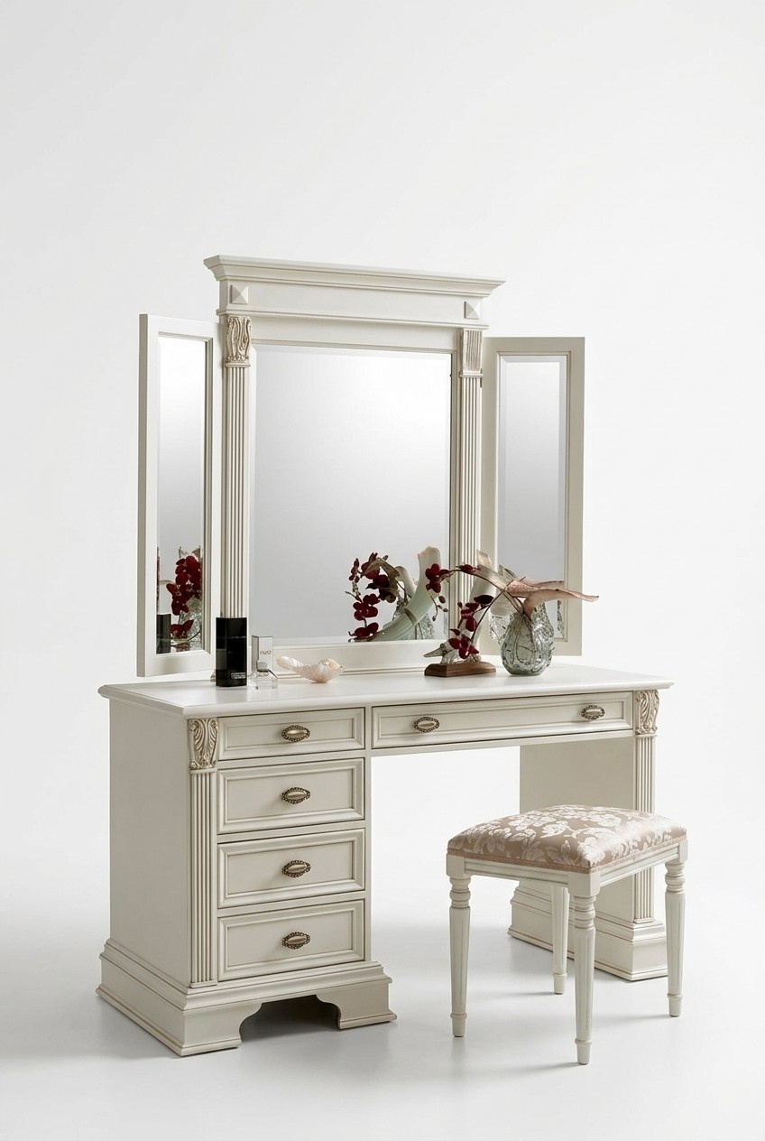 Schminktisch Spiegel Hocker Komplett Set Kommode Schlafzimmer Neu 3tlg.