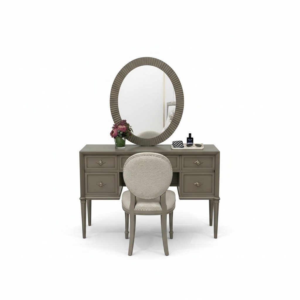 Schminktisch Spiegel Hocker Luxus Komplett Schlafzimmer Set 3tlg. Holz Konsolen