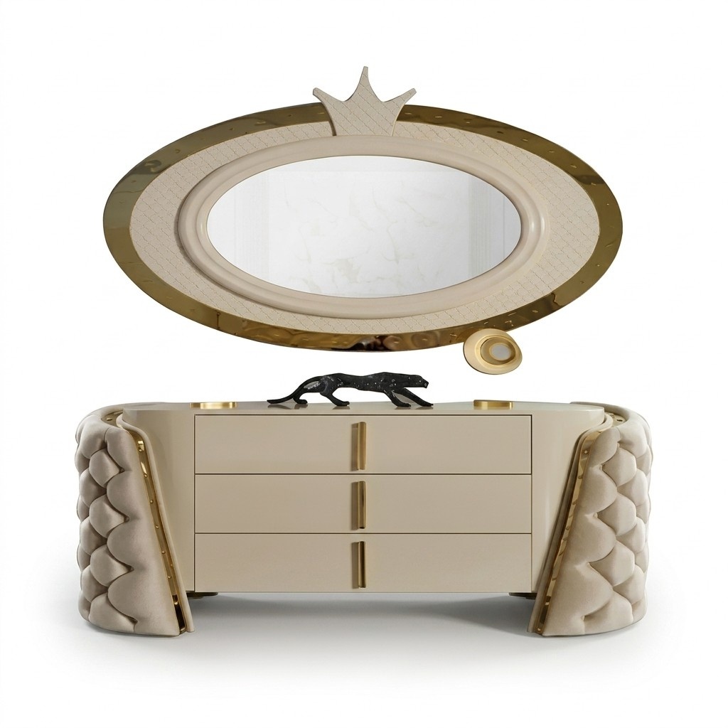Schminktisch Spiegel Luxus Konsole Kommode Schlafzimmer Holz Modern