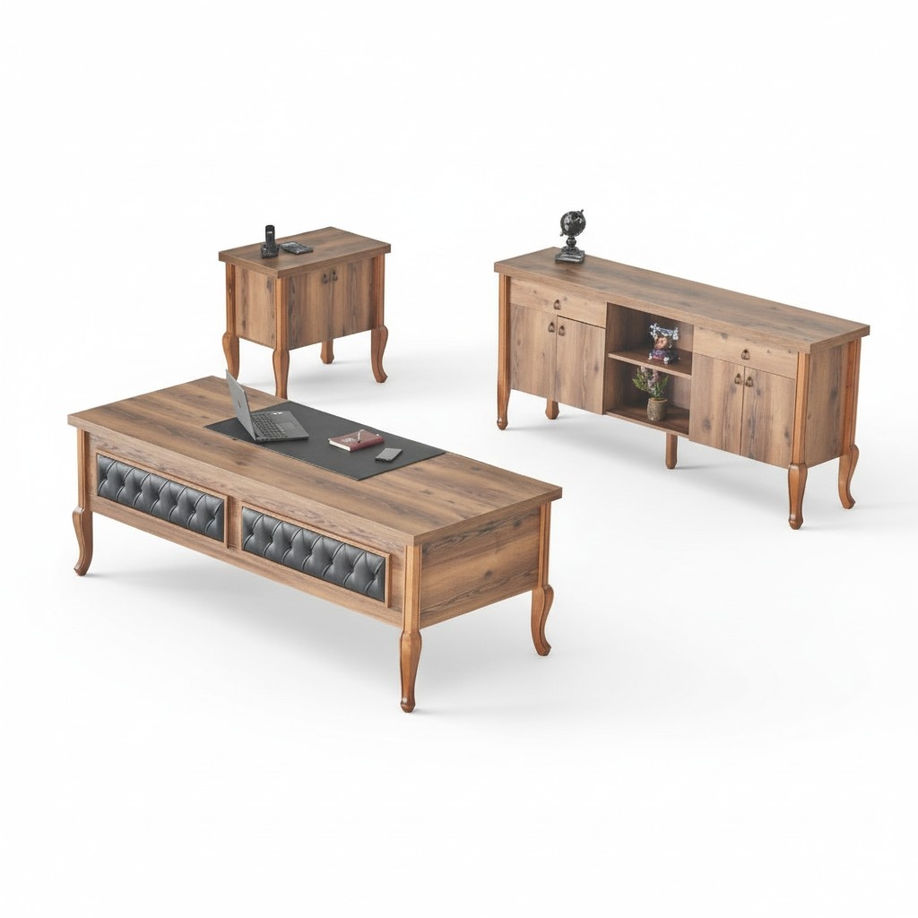 Schreibtisch Bürotisch Sideboard Kommode Büroeinrichtung Klassisch Braun
