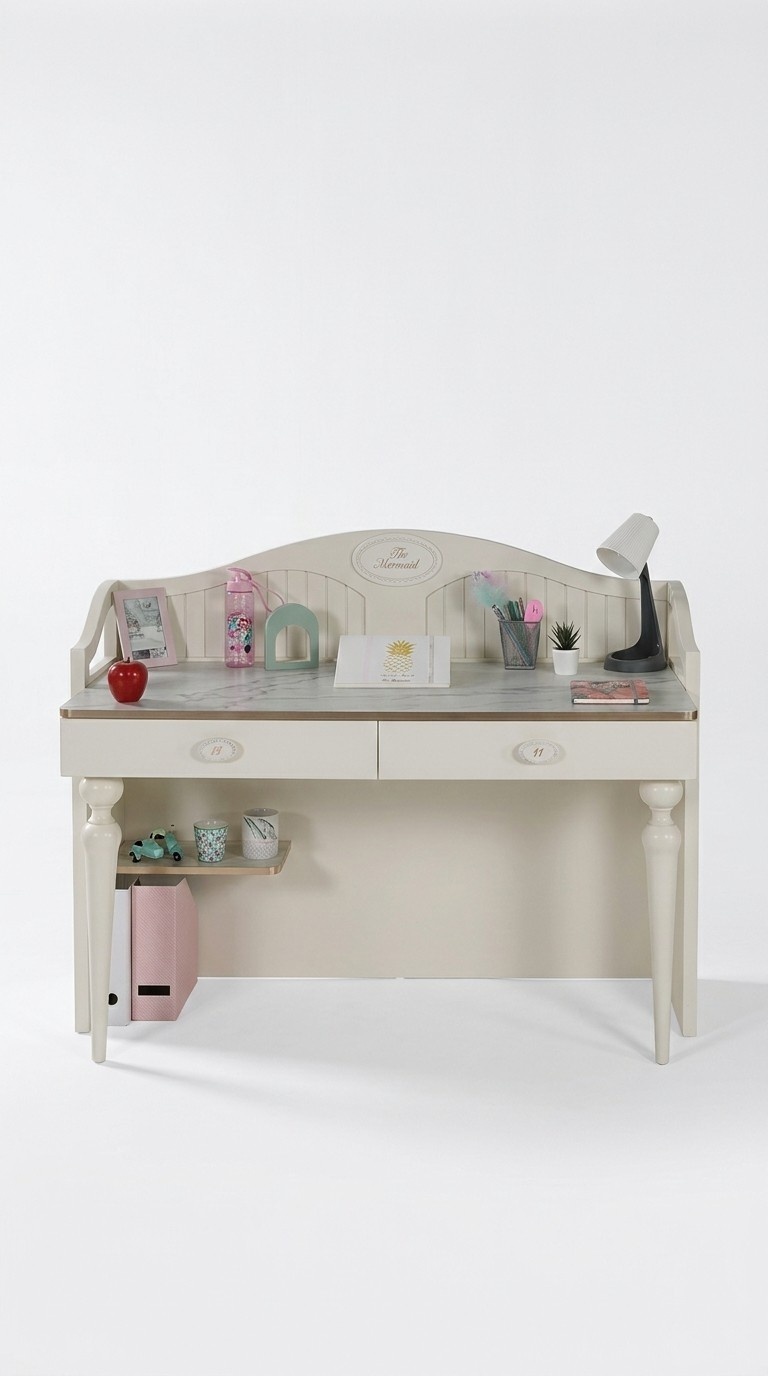 Schreibtisch Kinderzimmer Bücherregal 2tlg. Set Holz Regal Möbel Weiß