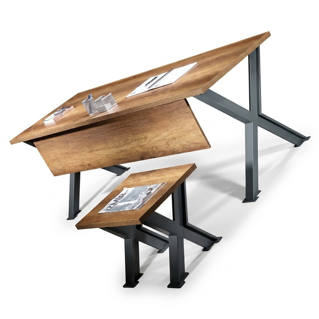 Schreibtisch mit Couchtisch X-Tischbeine Holztische Arbeitszimmer Set