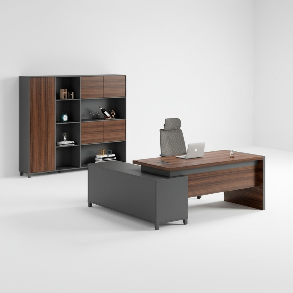 Schwarz-Brauner Eckschreibtisch Designer Arbeitszimmer Edler Bürotisch