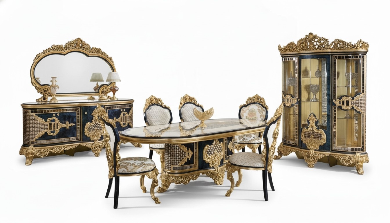 Schwarz-Goldenes Esszimmer Set Essgarnitur Holz Möbel Esstisch 5tlg Neu