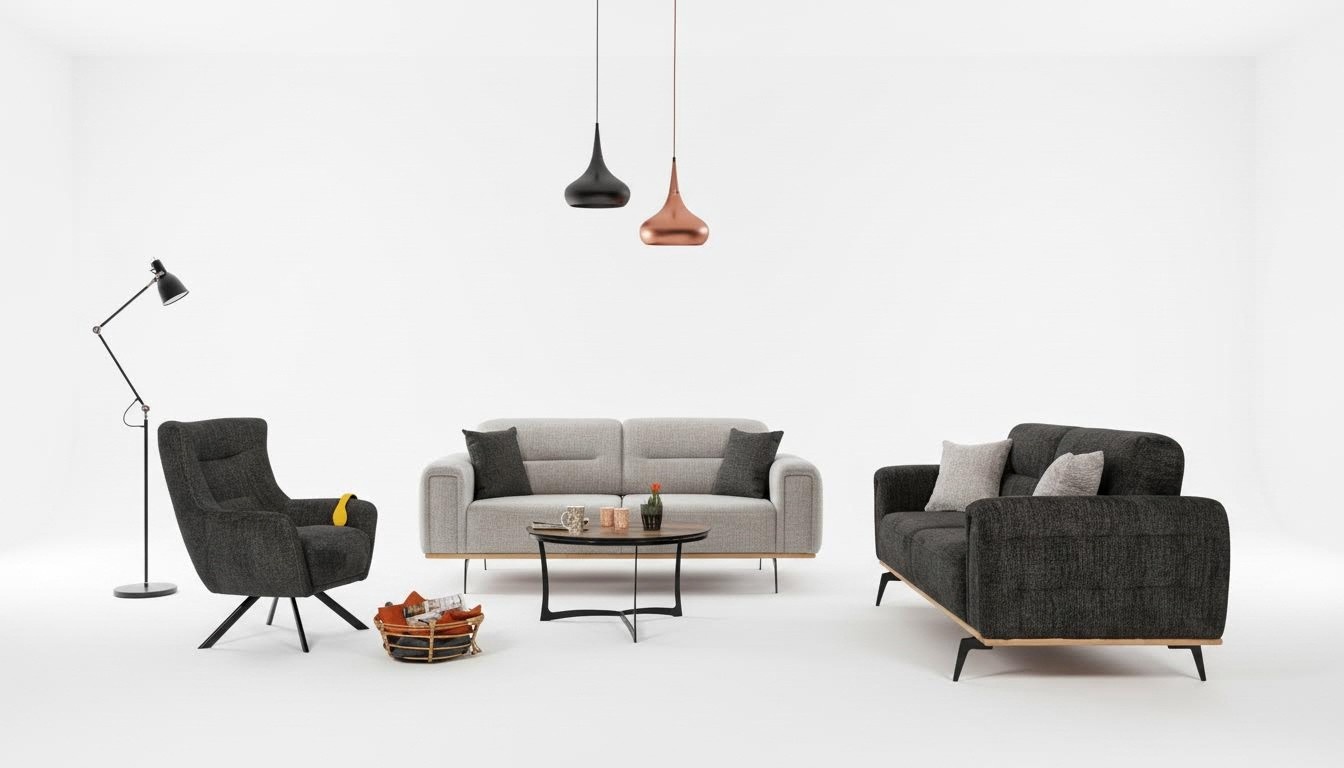 Schwarz-Graue Sofagarnitur Luxuriöse Stoffsessel Moderne Wohnzimmer Möbel
