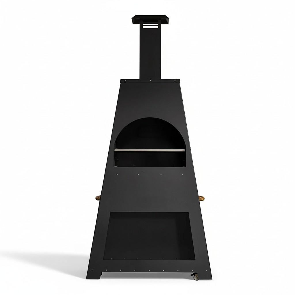 Schwarz Holz Grillkamin im eleganten Design für den Garten