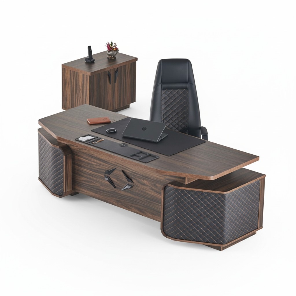 Schwarz Modern Bürotisch Bürostuhl Kommode Braun Arbeitsizmmer-Set Büro