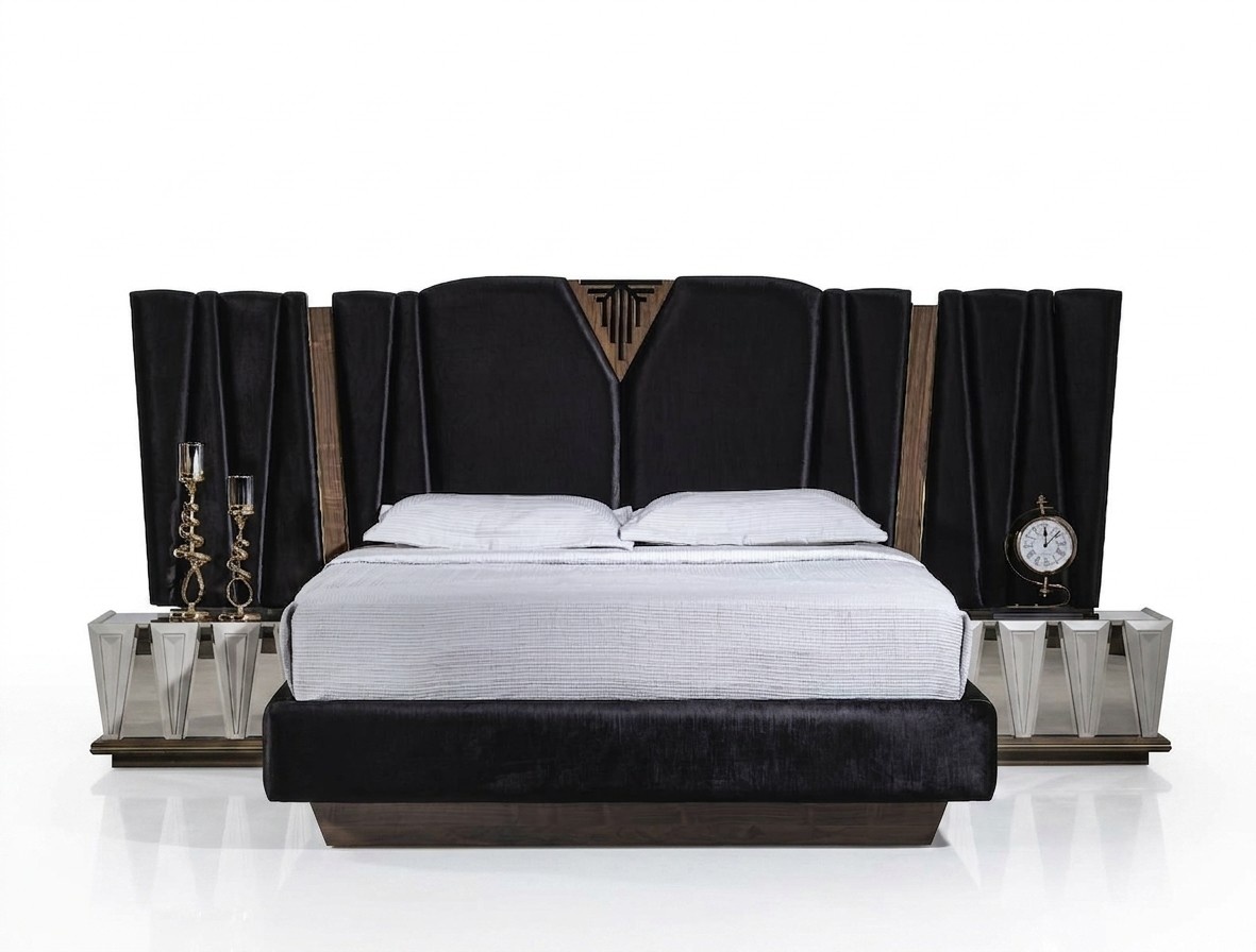 Schwarz Modernes Schlafzimmer-Set aus Holz mit stilvollen Nachttischen