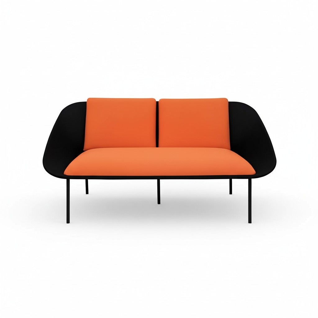 Schwarz-Oranger 2-Sitzer Arbeitszimmer Polster Modern Couch Textil Sofas