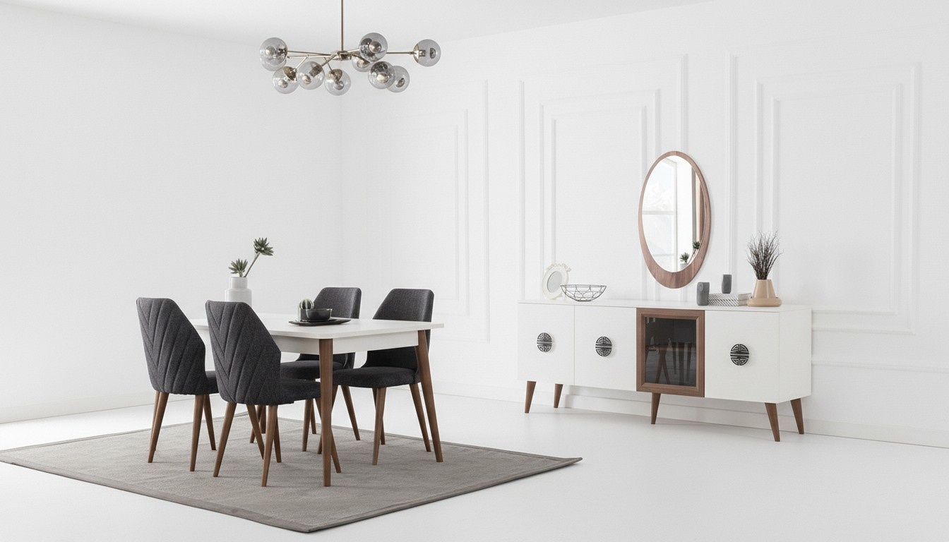 Schwarz-Weiße Esszimmer Möbel Designer Sideboard Luxus Esstisch Stühle