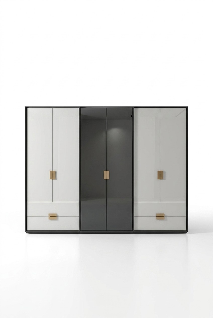 Schwarz-Weißer Schlafzimmer Kleiderschrank Moderner 6-Türiger Schrank