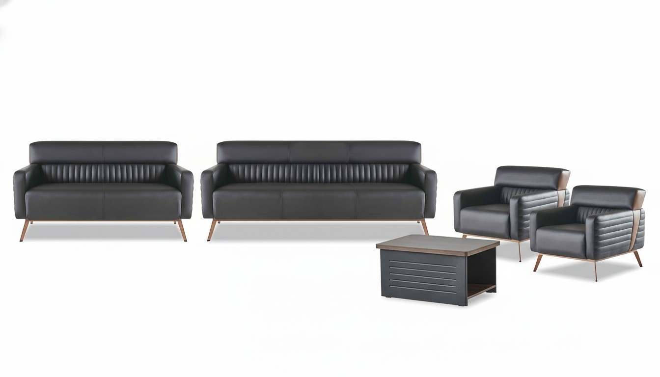 Schwarze Büro Einrichtung Luxuriöse Leder Sofas Designer Sessel Tisch
