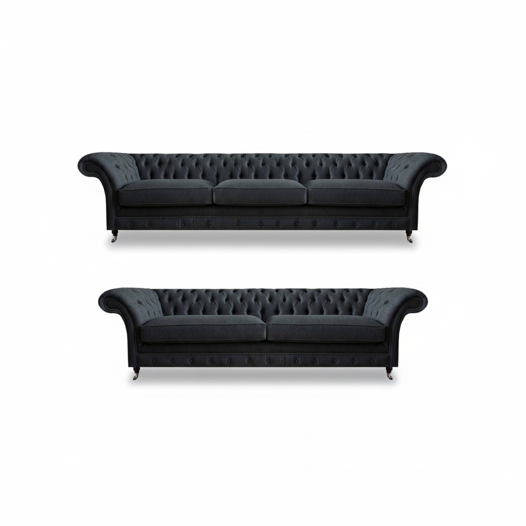 Schwarze Chesterfield Couchgarnitur Modernes Komplettes Textil Sitzset