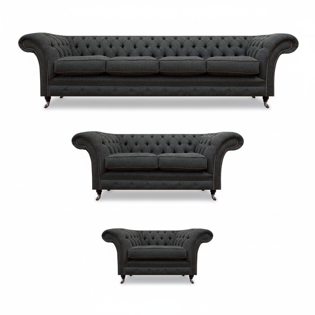 Schwarze Chesterfield Sofagarnitur Designer Viersitzer Polster 2-Sitzer