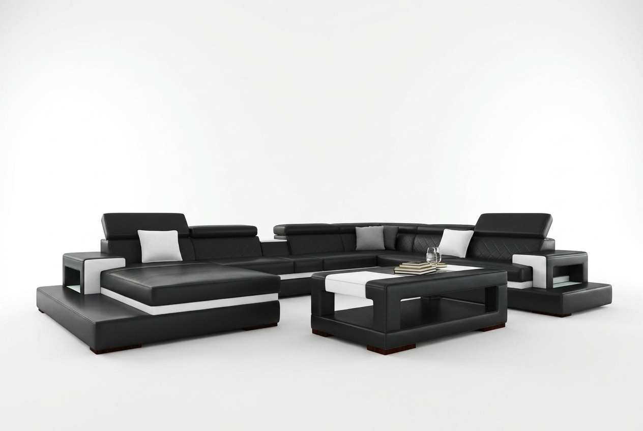 Schwarze Ecksofa Wohnlandschaft Leder Sofa Relax Funktion Couchen Big